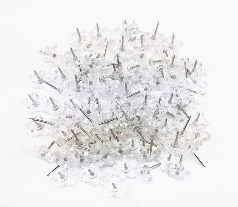 yueton 100pcs Clear Star Push Pins Thumb Tacks Drawing Pins for School, Home, Office Use - Image 1